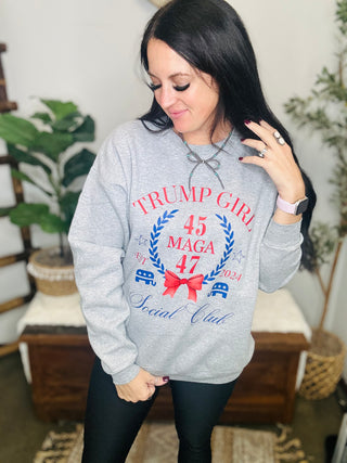 Grey Trump Girl Social Club Sweatshirt-Pullovers-Motis & CO-Motis & Co Boutique, Women's Fashion Boutique in Carthage, Missouri