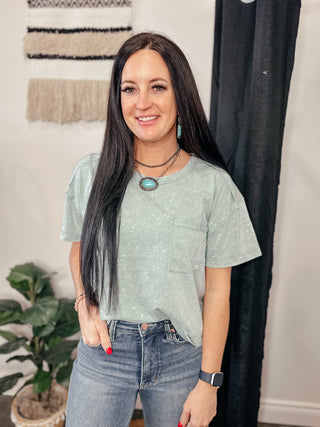 Keep It Simple Pre-Washed Pocket Tee Sage-Short Sleeves-Very J-Motis & Co Boutique, Women's Fashion Boutique in Carthage, Missouri