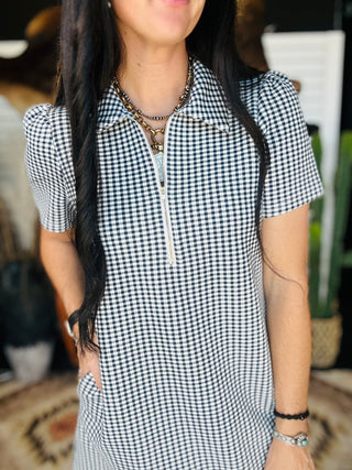 Gemma Blue Gingham Dress-Dresses-Entro-Motis & Co Boutique, Women's Fashion Boutique in Carthage, Missouri