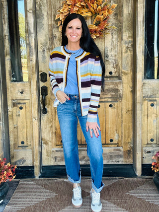 Reagan Striped Cardigan - Burgundy-Lovlov-Motis & Co Boutique, Women's Fashion Boutique in Carthage, Missouri