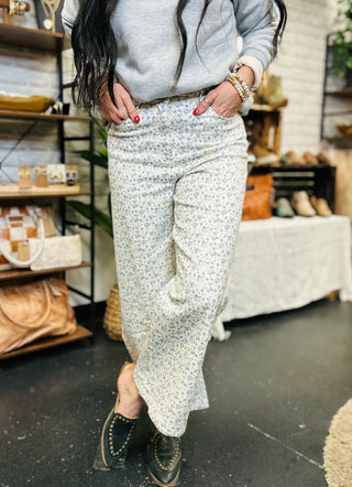 Floyd Blue Floral Wide Leg Jeans-Jeans-Entro-Motis & Co Boutique, Women's Fashion Boutique in Carthage, Missouri
