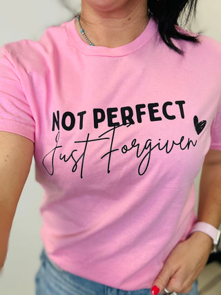 Not Perfect Just Forgiven Pink Graphic Tee-Graphic Tees-Motis & CO-Motis & Co Boutique, Women's Fashion Boutique in Carthage, Missouri