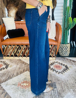 Porter Pinstriped Wide Leg Jeans