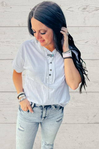Lainey Boho Style Top White-Short Sleeves-Zenana-Motis & Co Boutique, Women's Fashion Boutique in Carthage, Missouri