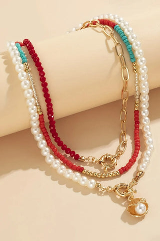 Coastal Charm Red Layered Necklace