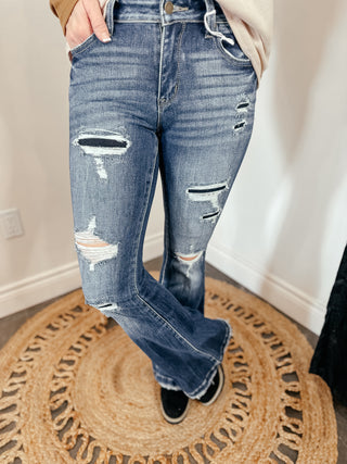 Blaine Destroyed Patch Flare Jeans-Jeans-Ave-Motis & Co Boutique, Women's Fashion Boutique in Carthage, Missouri