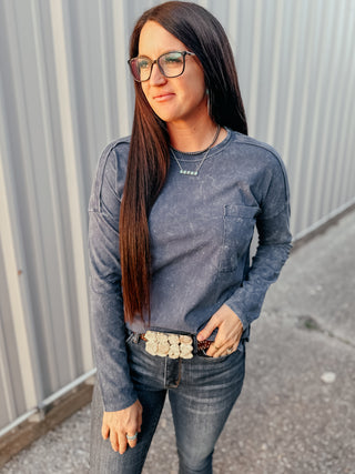 Robin Long Sleeve Pocket Tee Denim-Long Sleeves-rc-Motis & Co Boutique, Women's Fashion Boutique in Carthage, Missouri