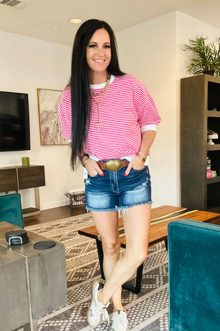 Jacy Striped Banded Top-Short Sleeves-Zenana-Motis & Co Boutique, Women's Fashion Boutique in Carthage, Missouri