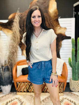 Daniel Denim Ruffle Waist Tie Shorts-Shorts-blu pepper-Motis & Co Boutique, Women's Fashion Boutique in Carthage, Missouri