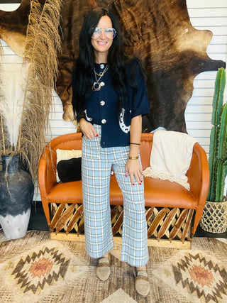 Aden Blue Plaid Cropped Pants-Pants-ee: some-Motis & Co Boutique, Women's Fashion Boutique in Carthage, Missouri