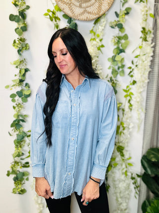 Dani Denim Button Down Top-Long Sleeves-Motis & CO-Motis & Co Boutique, Women's Fashion Boutique in Carthage, Missouri