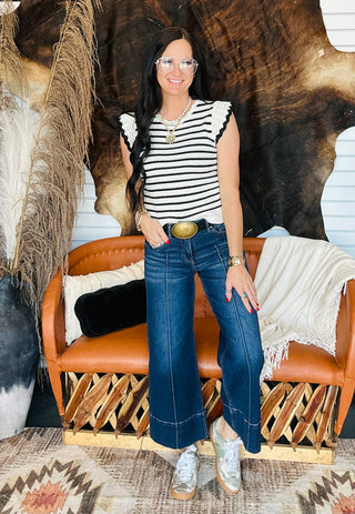 Tori Ruffle Sleeve Striped Knit Top-Short Sleeves-HYFVE-Motis & Co Boutique, Women's Fashion Boutique in Carthage, Missouri