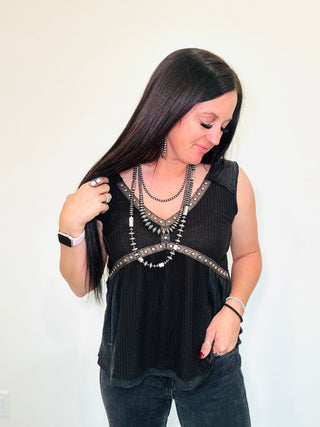 Ramona Black Studded Tank-Tanks-MOTIS-Motis & Co Boutique, Women's Fashion Boutique in Carthage, Missouri