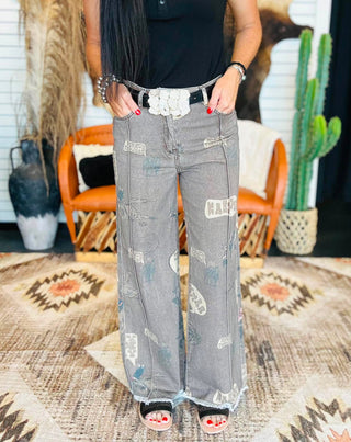 Chatty Cowboy Print Brown Jeans