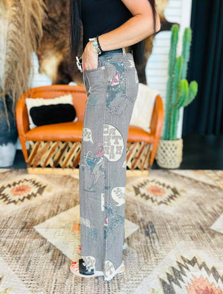 Chatty Cowboy Print Brown Jeans