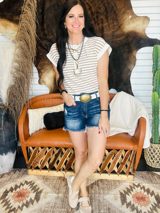 Diane Striped Henley Tee-Short Sleeves-blu pepper-Motis & Co Boutique, Women's Fashion Boutique in Carthage, Missouri