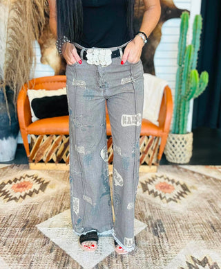 Chatty Cowboy Print Brown Jeans