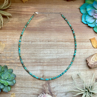 Turquoise Heishi & Hematite Necklace – 18"-Necklaces-Bijoux-Motis & Co Boutique, Women's Fashion Boutique in Carthage, Missouri