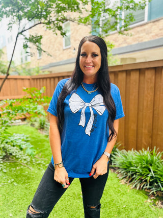 Game Day Blue Bow Graphic Tee-Graphic Tees-P&PD-Motis & Co Boutique, Women's Fashion Boutique in Carthage, Missouri