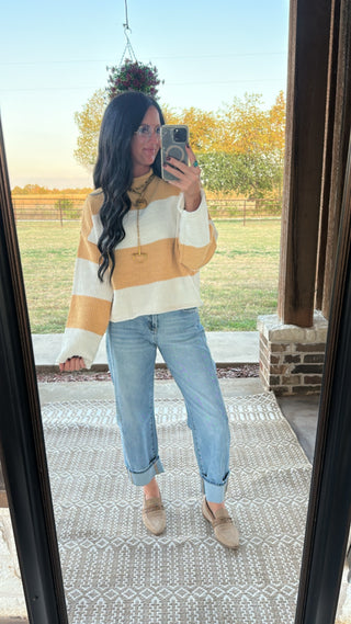 Cora Striped Mock Neck Sweater-Sweaters-POL-Motis & Co Boutique, Women's Fashion Boutique in Carthage, Missouri