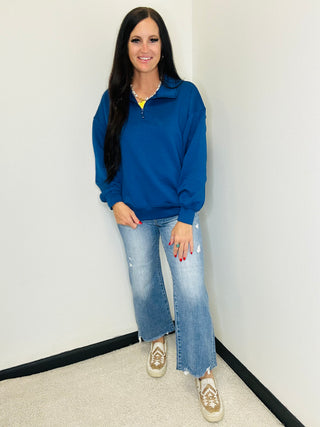 Scuba Half Zip Casual Pullover in Navy - Zuri-Pullovers-Zenana-Motis & Co Boutique, Women's Fashion Boutique in Carthage, Missouri