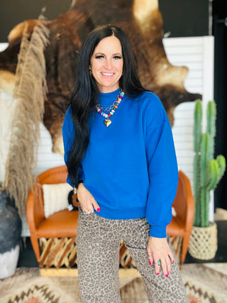 Kobe Royal Blue Mock Neck Pullover-Pullovers-Papermoon-Motis & Co Boutique, Women's Fashion Boutique in Carthage, Missouri