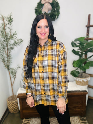 Starla Oversized Yellow Plaid Shirt-Long Sleeves-Risen-Motis & Co Boutique, Women's Fashion Boutique in Carthage, Missouri