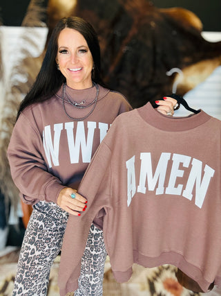 Amen WWJD Reversible Mock Neck Sweatshirt-graphic Sweatshirt-BucketList-Motis & Co Boutique, Women's Fashion Boutique in Carthage, Missouri