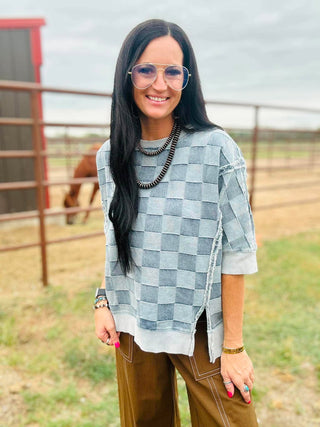 Dana Denim Patchwork Top-Short Sleeves-BiBi-Motis & Co Boutique, Women's Fashion Boutique in Carthage, Missouri