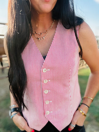 Sadie Striped Sleeveless Vest - Red-sleeveless-Jodifl-Motis & Co Boutique, Women's Fashion Boutique in Carthage, Missouri