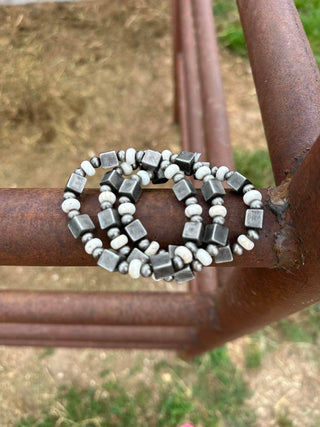 Oakie Silver Mix Bead Stretch Bracelet-Bracelets-Western Elite-Motis & Co Boutique, Women's Fashion Boutique in Carthage, Missouri