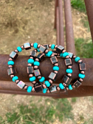 Oakie Copper Turquoise Stretch Bracelet-Bracelets-Western Elite-Motis & Co Boutique, Women's Fashion Boutique in Carthage, Missouri