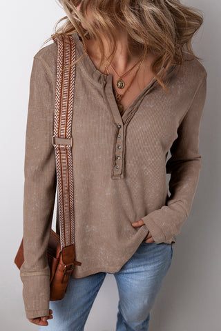 Cora Coffee Long Sleeve Henley-Long Sleeves-Motis & CO-Motis & Co Boutique, Women's Fashion Boutique in Carthage, Missouri