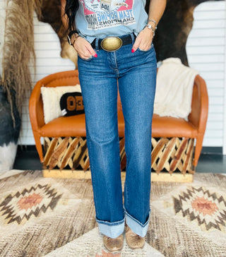 Caleb Cuffed Stright Leg Risen Jeans-Jeans-Risen-Motis & Co Boutique, Women's Fashion Boutique in Carthage, Missouri