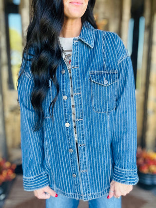 Blaire Pin Stipe Denim Shirt Jacket