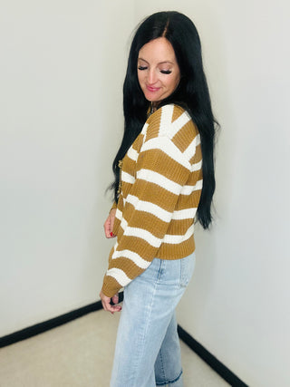 Button Front Striped Cardigan in Brown - Matilda-Cardigans-HYFVE-Motis & Co Boutique, Women's Fashion Boutique in Carthage, Missouri