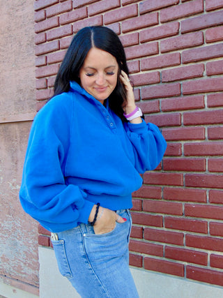 Lulu Blue Snap Button Collared Sweatshirt-Pullovers-Papermoon-Motis & Co Boutique, Women's Fashion Boutique in Carthage, Missouri