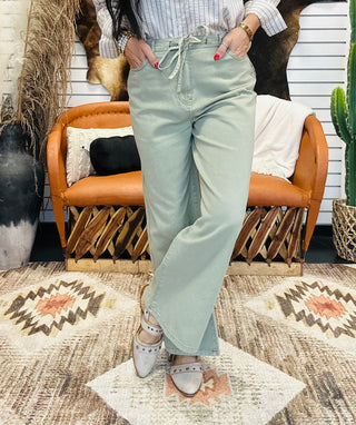 Ezra Olive Denim Drawstring Pants-Pants-blu pepper-Motis & Co Boutique, Women's Fashion Boutique in Carthage, Missouri