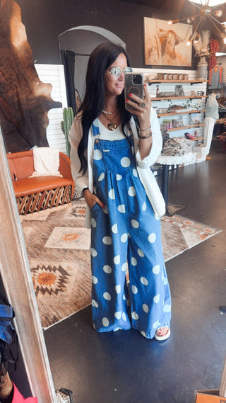 Quinn Polka Dot Denim Overalls-Pants-BiBi-Motis & Co Boutique, Women's Fashion Boutique in Carthage, Missouri