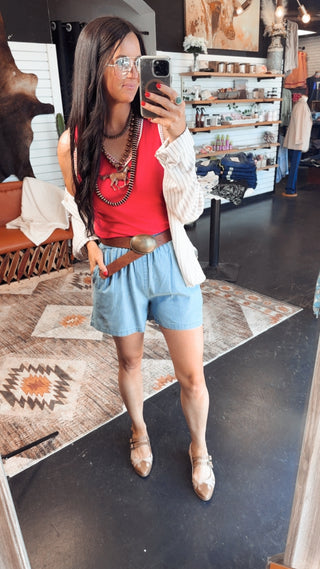 Denim Dally Boxer Style Shorts-Shorts-2 Fly-Motis & Co Boutique, Women's Fashion Boutique in Carthage, Missouri
