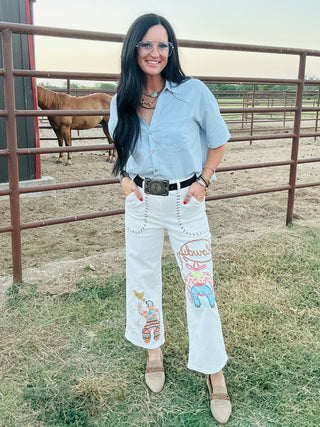 Howdy White Cowboy Jeans-Pants-ee: some-Motis & Co Boutique, Women's Fashion Boutique in Carthage, Missouri