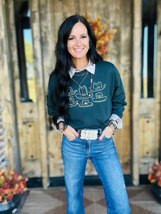 Tip Your Hat Green Western Sweater