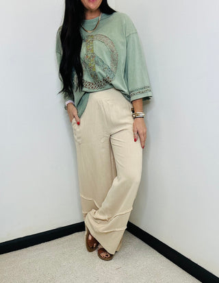 Flynn Frayed Linen Wide Leg Khaki Pants-pants-EASEL-Motis & Co Boutique, Women's Fashion Boutique in Carthage, Missouri