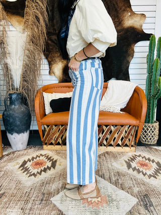 Omar Blue Striped Wide Leg Pants