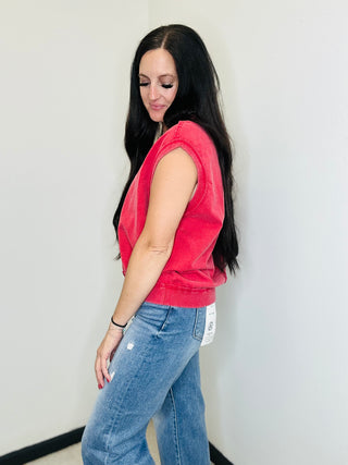 Sleeveless V-Neck Casual Vest In Red - Mal-sleeveless-HYFVE-Motis & Co Boutique, Women's Fashion Boutique in Carthage, Missouri