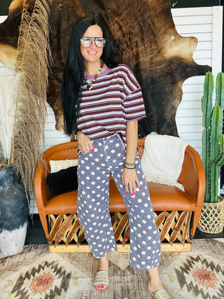 Hank Polka Dot Barrel Pants - Plum-Pants-ee: some-Motis & Co Boutique, Women's Fashion Boutique in Carthage, Missouri