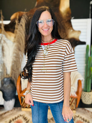 Edie Brown Striped Casual Short Sleeve Tee-Short Sleeves-blu pepper-Motis & Co Boutique, Women's Fashion Boutique in Carthage, Missouri