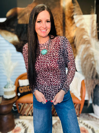 Lisa Leopard Long Sleeve Mesh Top-Long Sleeves-Turquoise Haven-Motis & Co Boutique, Women's Fashion Boutique in Carthage, Missouri