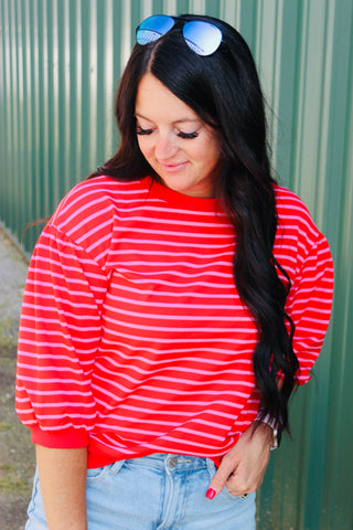 Autry Striped Bubble Sleeved Top-Short Sleeves-Jodifl-Motis & Co Boutique, Women's Fashion Boutique in Carthage, Missouri