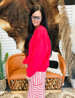 Kaylee Drop Shoulder Oversized Sweatshirt Red-Pullovers-HYFVE-Motis & Co Boutique, Women's Fashion Boutique in Carthage, Missouri